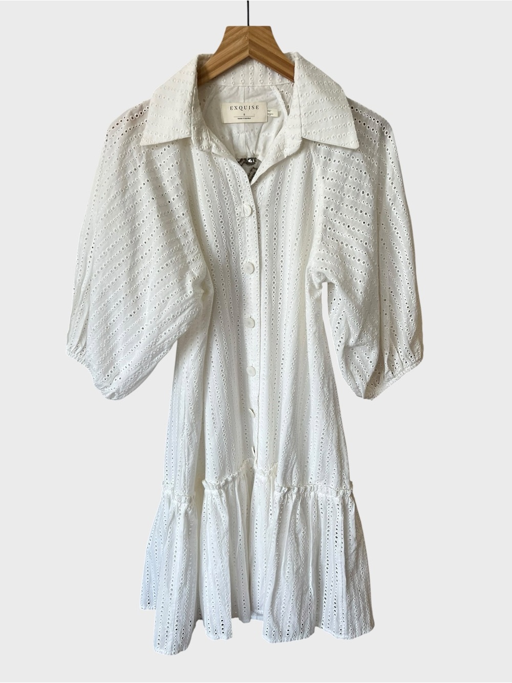 Exquise 100% cotton White Eyelet Button-Front Dress